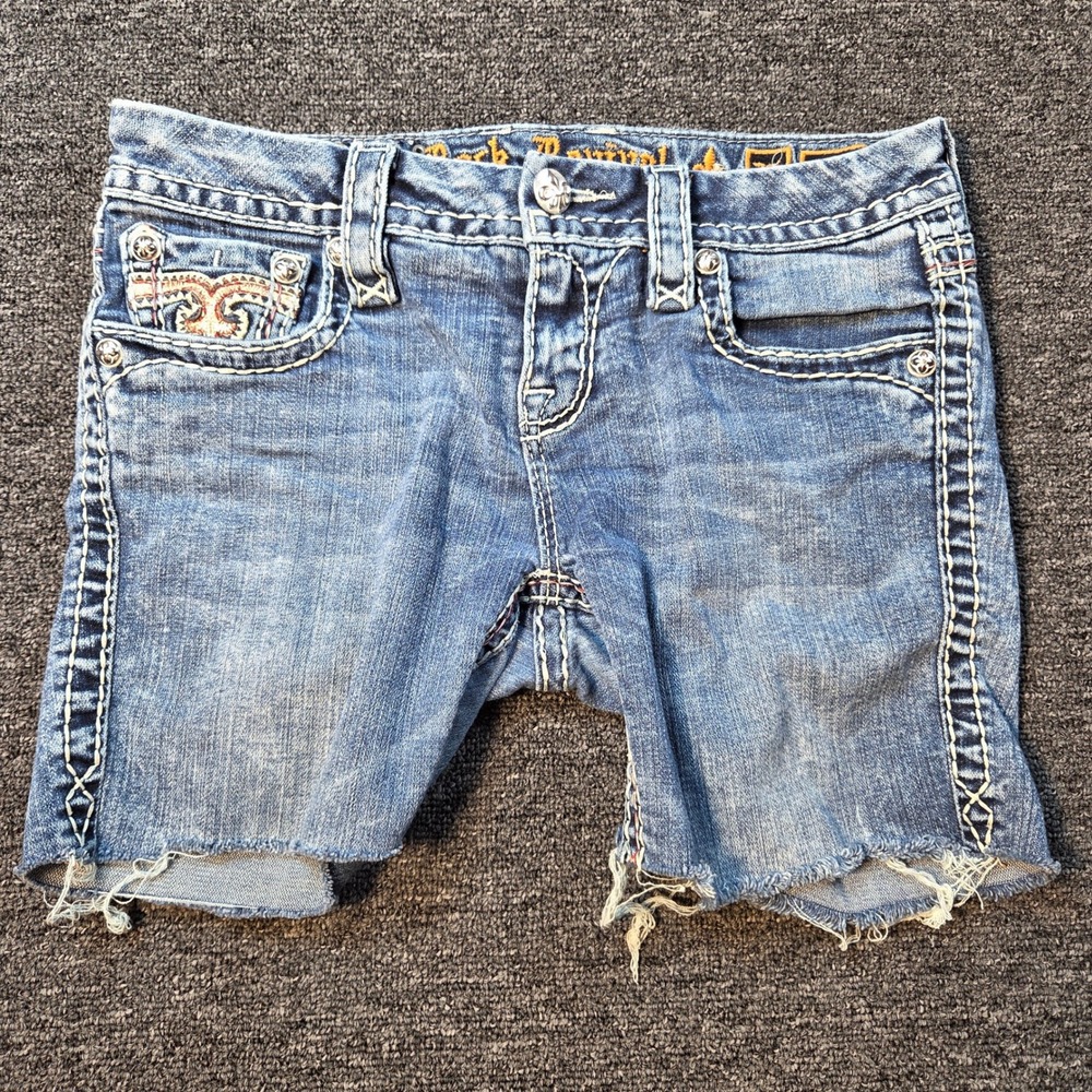 Rock Revival Luiza Denim Shorts Womens 27‎ Blue Embellished Cut Off Y2K EP9127C - Picture 2 of 11